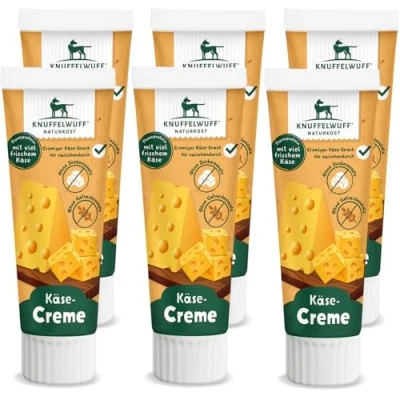 Imagen de Knuffelwuff Tuben Snack Crema de queso (6 unidades, con mucho fresco, sin conservantes, azúcar ni cereales añadidos, ideal también para cachorros, fabricado en Alemania)
