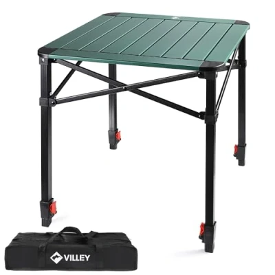 Imagen de VILLEY Mesa Plegable con Bolsa de Transporte, Portátil Aluminio, Camping Altura Ajustable, Acampada para Picnic, Pesca, Camping, Playa y Extrior, 52 * 65cm