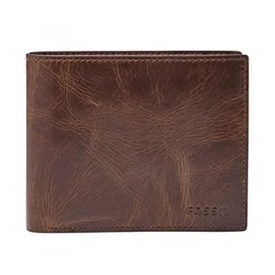 Imagen de Fossil Billetero para hombre Derrick, de piel marrón oscuro 11,4 cm largo x 2,5 ancho 9,5 alto ML3687201