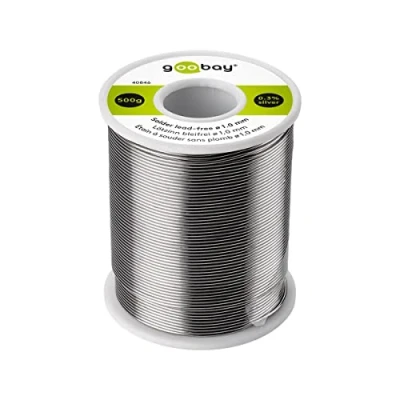 Imagen de Goobay 40846 Estaño para soldar sin plomo; ø 1,0 mm, 500 g de soldadura marca respetuosa con el medio ambiente un contenido plata (Ag) 0,3%