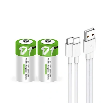 Imagen de batería de ion litio USB D, 1,5 V, 12000 mWh, alta capacidad, carga rápida 4H, 1200 ciclos con cable conexión tipo C, salida constante, 2 unidades