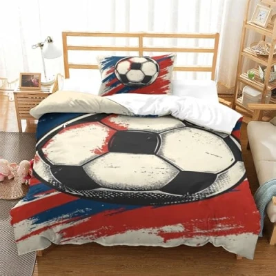 Imagen de 2 Piezas Funda Nórdica Fútbol Juego De Ropa Cama con Cremallera Y Almohada,Microfibra Suave Edredon para Niños Adolescentes Adultos Single（135x200cm）