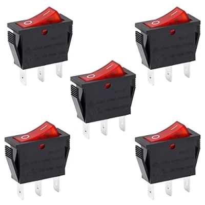 Imagen de Heschen Interruptor basculante SPST 3 terminales, luz roja, 16 A, 250 VAC, 5 piezas