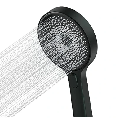 Imagen de Krobec Alcachofa de ducha, ducha Mano Grande 130mm .Cabezal con 3 Modos Chorro, Extraíble, juego premium.Masaje Rociador para Spa (Negro)