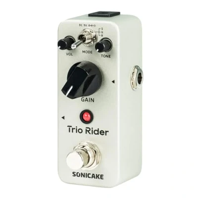 Imagen de SONICAKE Pedal de guitarra Overdrive para eléctrica y bajo, 3 sonidos legendarios, bypass búfer Trio Rider