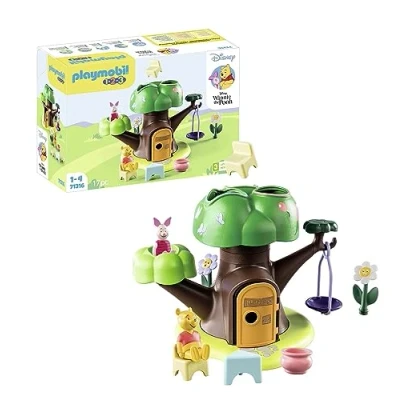 Imagen de PLAYMOBIL 1,2,3 y Disney 71316 Winnie The Pooh Piglet Casa del Árbol, Juguetes para Regalar Divertidos Juegos de rol imaginativos, Juguete niños a Partir 12 Meses