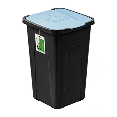 Imagen de PAFEN cubo de basura grande 50 l con tapa 550 x 365 370 mm para separar el basura, azul