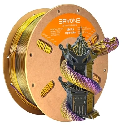 Imagen de ERYONE Filamento PLA Seda Tricolor, de Impresora 3D Dicromático 1,75 mm, +/ 0,03 Oro Morado Negro