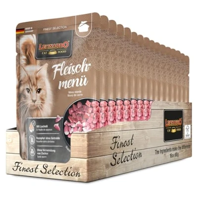 Imagen de Leonardo Bolsas [16x85g Menú Carne] Alimento húmedo sin Cereales para Gatos Completo en prácticas raciones Individuales