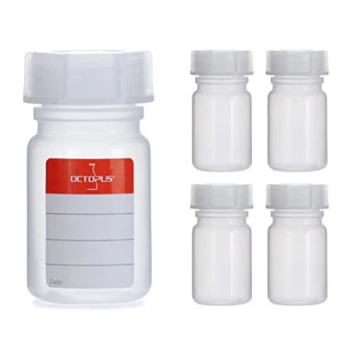 Imagen de Octopus 5 x 50 ml Botellas de Boca Ancha LDPE con Cierre Rosca, Botella vacía para químicos, Laboratorio Tapa, como Recipiente Almacenamiento Laboratorio, Cocina u Ocio