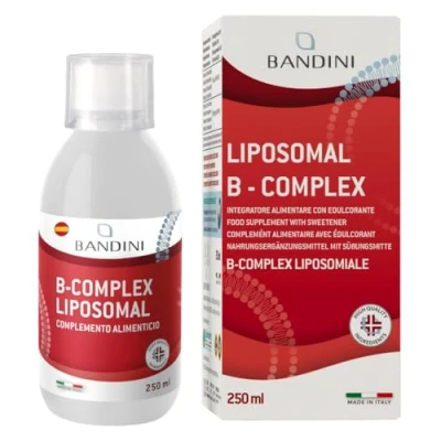 Imagen de Bandini® Vitamin B Complex 250 ml Complejo de Vitamina Líquido Liposomal B1, B2, B3, B5, B6, B7, B9, B12 Alta Absorción y Dosis Suplemento Vitamínico para Piel, Uñas Cabello
