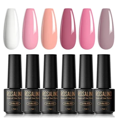Imagen de ROSALIND esmalte de uñas semipermanente, 6 colores populares Mini Blanco pastel Gel Manicura Nail Art Lote Soak Off UV LED