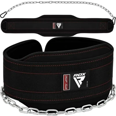 Imagen de RDX Cinturón Lastre Dominadas Inmersión, Dip Belt con 36 Pulgadas Cadena, 6&#039;&#039; Soporte Lumbar para Gimnasio Powerlifting Levantamiento de Pesas Culturismo Gym Halterofilia Entrenamiento, Hombre Mujere