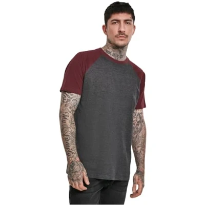 Imagen de Urban Classics Raglan Contrast Camiseta estampada, Hombre, Talla: Small, Mottled gray/burgundy