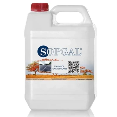 Imagen de Limpiador profesional de placas solares fotovoltaicas Sopgal (5 Ltr) Elimina suciedad, carbonilla y grasa en células sin dañarlas