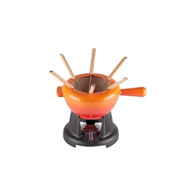 Imagen de Le Creuset Set de fondue para queso hierro fundido, Con 2 asas, tapa antisalpicaduras, quemador y 6 tenedores fondue, Volumen L, Volcanico, 60020000902460