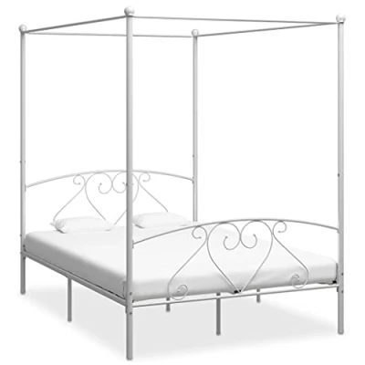 Imagen de vidaXL Estructura de Cama Casa Hogar Dormitorio Robusta Duradera Muebles Mobiliario Cómodo Matrimonial con Dosel Metal Blanco 140x200 cm