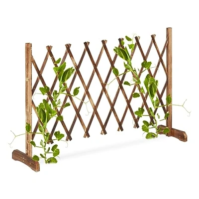 Imagen de Relaxdays Reja Trepadoras Madera, Soporte Enredaderas Extensible hasta 185 cm, Celosía de Pie, Jardín o Terraza, Natural, 73 x 28 cm