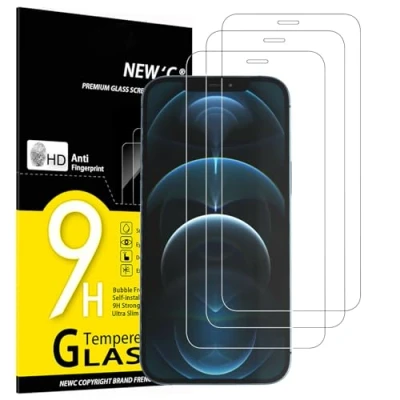 Imagen de NEW&#039;C 3 Piezas, Protector Pantalla para iPhone 12 Pro MAX (6,7 Pulgadas), Cristal Templado Antiarañazos, Antihuellas, Sin Burbujas, Dureza 9H, 0.33 mm Ultra Transparente, Resistente