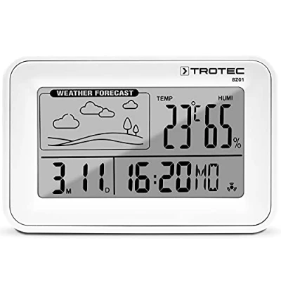 Imagen de TROTEC Despertador digital con estación meteorológica BZ01 Reloj compacto 4 en 1 visualización simultánea de hora, fecha, temperatura ambiente, humedad