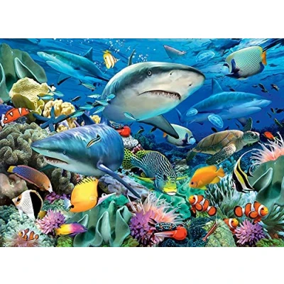 Imagen de Tamseen DIY 5D Diamond Painting Kit Completo Tiburón Pez Pintura de Diamantes Arte, Rhinestone Bordado Punto Cruz Artes Manualidades Lienzo Pared Decoración 30x40cm