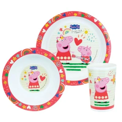 Imagen de PEPPA PIG Conjunto de comida compuesto un asiento plano 22 cm diámetro, hueco, 16 y vaso 220 ml para niños