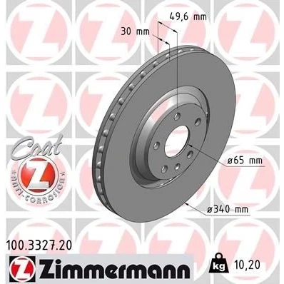 Imagen de ZIMMERMANN COAT Z 100.3327.20 Disco de freno 340 30 6/5 5 112 ventilación externa revestido altamente carbonizado AUDI: TT Coupé, Roadster
