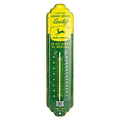 Imagen de Nostalgic Art Retro Thermometer John Deere All Kinds of Weather Idea De Regalo para Aficionados a los Tractores, Metal, Diseño Vintage, 7 x 28 cm