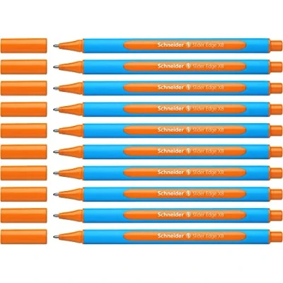 Imagen de Schneider XB Slider Edge Bolígrafo de punta redonda (10 unidades, con capuchón, tinta naranja), color naranja y azul