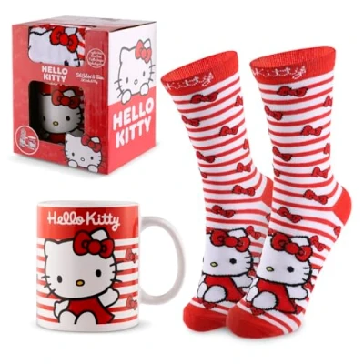 Imagen de Juego de tazas Hello Kitty: calcetines y taza cerámica para mujeres adolescentes, 350 ml