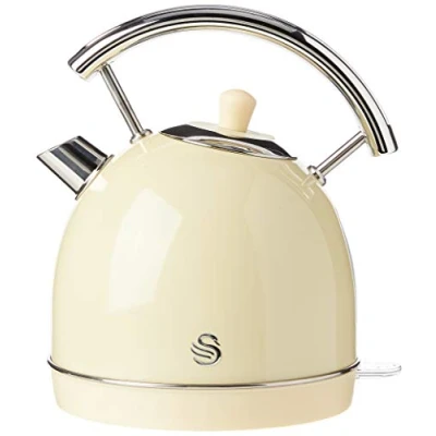 Imagen de Swan Retro SK14630CN Hervidor de Agua 1,8L, Tetera Eléctrica, Resistencia Oculta Acero Inoxidable, Inalámbrico, sin Cable, Diseño Vintage, Apagado Automático, Crema, 3000W