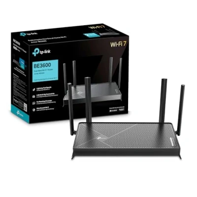 Imagen de TP Link Archer BE3600 Router WiFi 7, Mbps de Doble Banda, 2 Puertos x 2,5 Gbps, tribanda, 2x2 MU MIMO, OFDMA, MLO, 7 sin precedentes, Compatible con EasyMesh, HomeShield, VPN