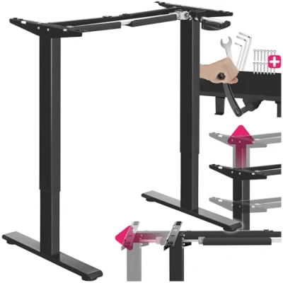 Imagen de TecTake® Escritorio Ajustable en Altura con manivela, Estructura de Acero, Ancho Ajustable, Capacidad Carga 70 kg, Mesa elevable, Ordenador, elevable Blanco