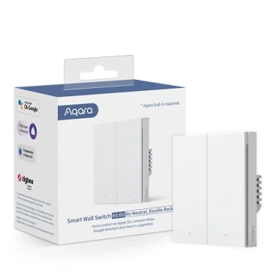 Imagen de AQARA Interruptor Inteligente de Pared H1 EU (Sin neutro, Pulsador doble), Requiere HUB, Zigbee 3.0, Mando a Distancia, Compatible con Alexa, HomeKit, Google Assistant e IFTTT