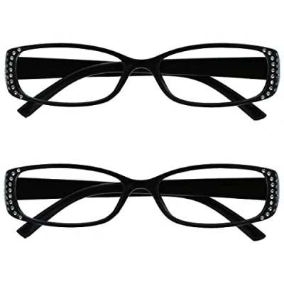 Imagen de The Reading Glasses Company La Compañía Gafas De Lectura Negro Diamonte Estilo Lectores Valor Pack 2 Diseñador Mujeres Señoras RR93 1 +3,00