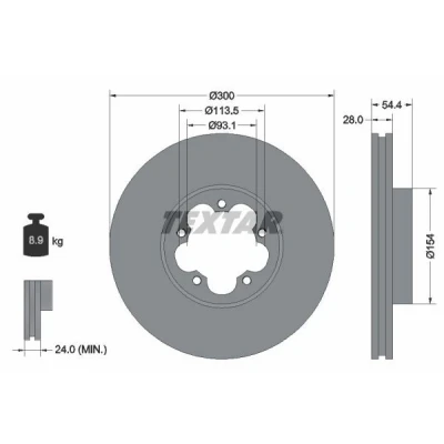 Imagen de TEXTAR 92231500 Disco de freno 300 28 05/05 113,5 ventilación interna sin perno sujeción rueda, buje rueda FORD: Transit Mk6 Furgón