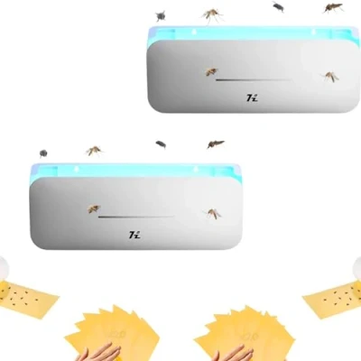 Imagen de 2x Lámpara Anti Mosquitos Eléctrica de 220V, Repelente Insectos, Mata Moscas con Potencia 10W, Luz UV 365nm, Libre Químicos, Válida para interior y exterior, 50m 100m2. (40 láminas incluidas)