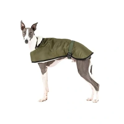 Imagen de Abrigo Impermeable para Whippets: Estilo, Protección Contra el Frío y la Lluvia Forro de Borreguito, Aislamiento Térmico, Orificio Arnés Ideal Whippet Galgo Italiano Khaki, L