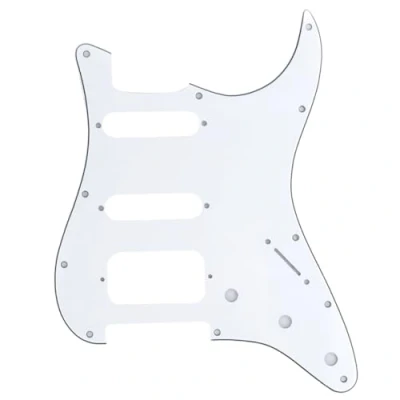 Imagen de Musiclily Pro 11 Agujeros Round Corner HSS Guitar Strat Pickguard Golpeador para Estados Unidos/Mexicana Stratocaster Pastillas Abierta, 3 capas Blanco