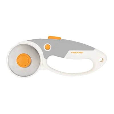 Imagen de Fiskars Cúter rotatorio de titanio, giratorio con mango bucle, Para diestros y zurdos, Diámetro la hoja: 60 mm, Naranja/Blanco/Gris, 1066040