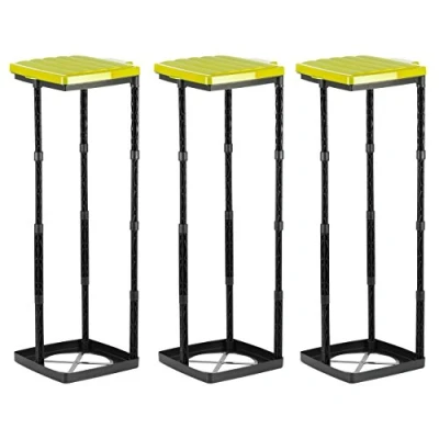 Imagen de Grizzly Portabolsas de basura, 3x cubo basura con tapa amarilla, sistema enchufable altura regulable anillo sujeción, para bolsas diferentes tamaños 25 120 litros