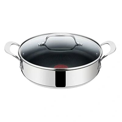 Imagen de Tefal Jamie Oliver Sartén con tapa (25 cm, inducción, acero inoxidable, revestimiento antiadherente, borde alto, apta para horno, mango remachado, E30)