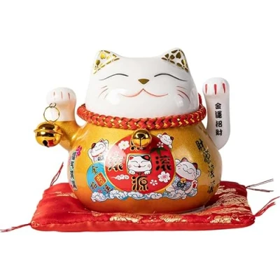 Imagen de GATO DE LA SUERTE 4,5 pulgadas porcelana con brazo oscilante (10,5 cm) MANEKI NEKO