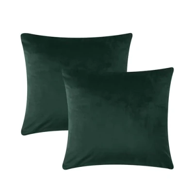 Imagen de AMEHA Fundas de cojín 45 x cm (Paquete 2) Almohada cuadradas Terciopelo aplastado Funda Decorativa Suave para sofá, Dormitorio con Cremallera Invisible (Verde)