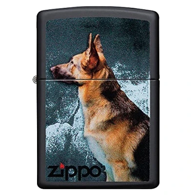 Imagen de ZIPPO Pastor alemán, Imagen de Color Negro Mate Encendedor tormenta, Recargable, en una Caja para Regalo