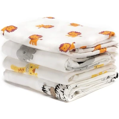 Imagen de CuddleBug Mantas de Muselina Unisex Paquete 4 Sabanas Envolver, Paños Algodon 100% Muselinas Infantil Tamaño Grande 120x120cm (Safari Friends)