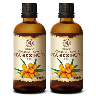 Imagen de Aceite de Espino Amarillo 2x100ml Prensado en Frío Hippophae Rhamnoides 100% Puro &amp; Natural Cuidado Intensivo para Rostro Cabello Piel Corporal