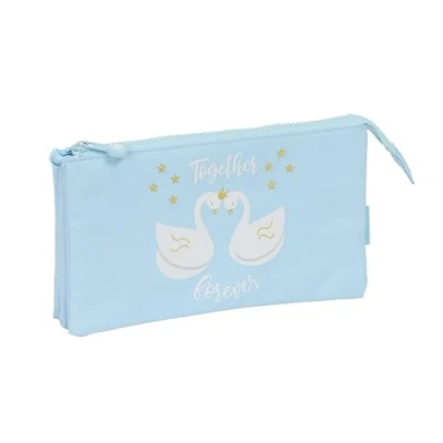 Imagen de Glowlab CISNES Portatodo Triple, Estuche Infantil, Niño, Ideal para Niños en Edad Escolar, Cómodo y Versátil, Calidad Resistencia, 22x3x12 cm, Color Azul Claro