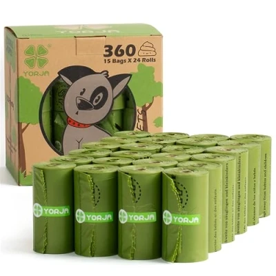 Imagen de YORJA Bolsas para Excrementos de Perro,24 Rollos/360 Unidades,Extra grueso,fuerte y a Prueba Fugas Biodegradable Caca Perro (Verde)