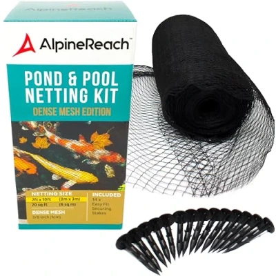 Imagen de AlpineReach Red para Estanque Koi, Malla Tejida Super Resistente Cubierta de Hojas, Protege los Peces Koi Garza Azul Pájaros Gatos, Protección UV, Estacas Incluidas, Reutilizable, Negro (2m x 3m)